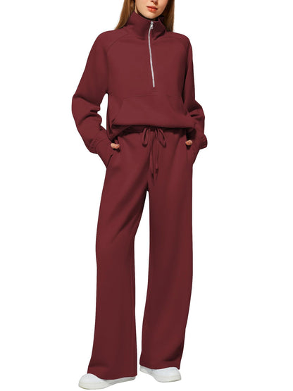 2025 European and American Amazon European and American Style Two-Piece Oversized Half-Zip Sweatshirt Wide-Leg Sweatpants Casual