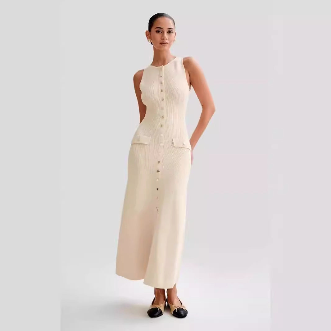 2025 Summer New Sleeveless Round Neck Slim Knitted Dress