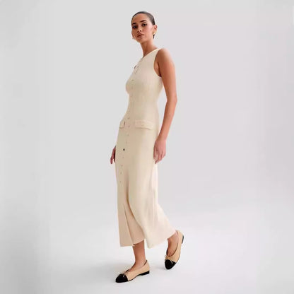 2025 Summer New Sleeveless Round Neck Slim Knitted Dress