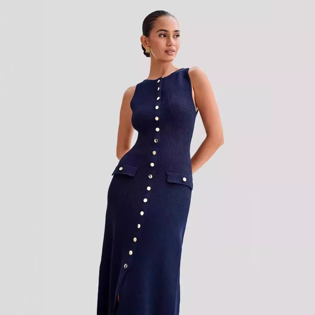 2025 Summer New Sleeveless Round Neck Slim Knitted Dress