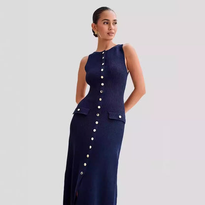 2025 Summer New Sleeveless Round Neck Slim Knitted Dress