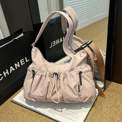 2026 Spring New Korean Style Lightweight Large Capacity Bag Women's Trendy Fashion Casual Drawstring Tote Bag