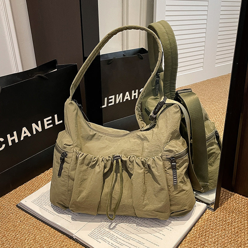 2026 Spring New Korean Style Lightweight Large Capacity Bag Women's Trendy Fashion Casual Drawstring Tote Bag