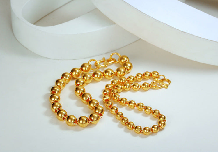 Men's Round Bead Bracelet with 24K Gold Imitation Finish
