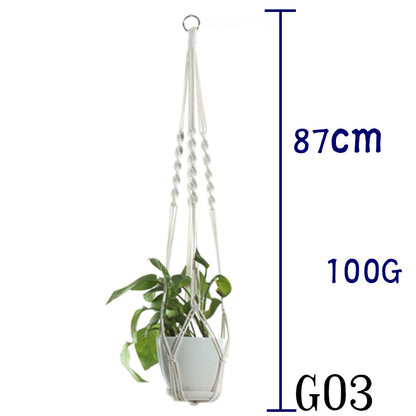 Flower Pot Net Bag – Beige Cotton Rope Indoor Plant Hanger