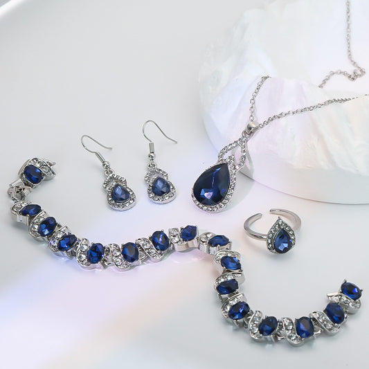 Light Luxury Zircon Necklace Earrings Open Ring Jewelry Suit
