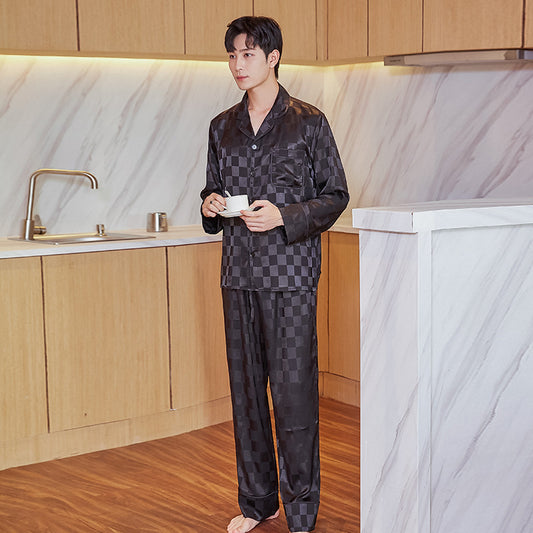 Men's Imitation Silk Spot Thin Pajamas for Relaxing at Home