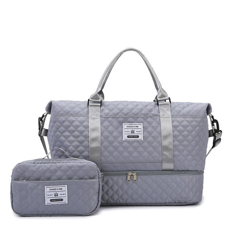 Large Capacity Quilted Embroidered Crossbody Travel Bag