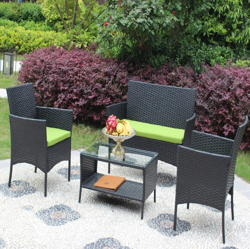 4PC Rattan Patio Furniture Set Outdoor Wicker Sofa Cushions