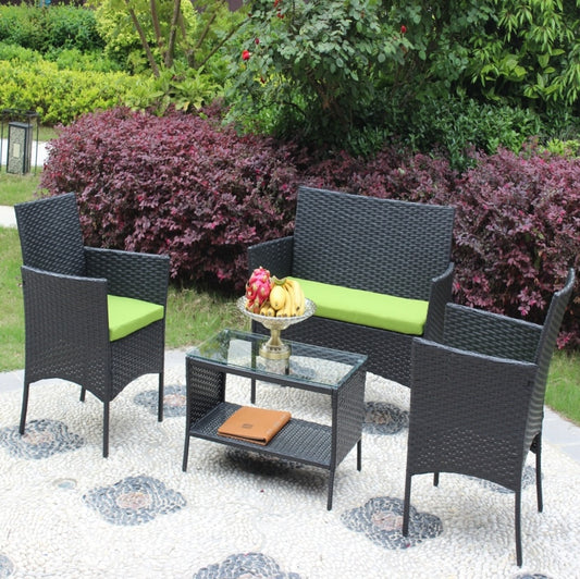 4PC Rattan Patio Furniture Set Outdoor Wicker Sofa Cushions