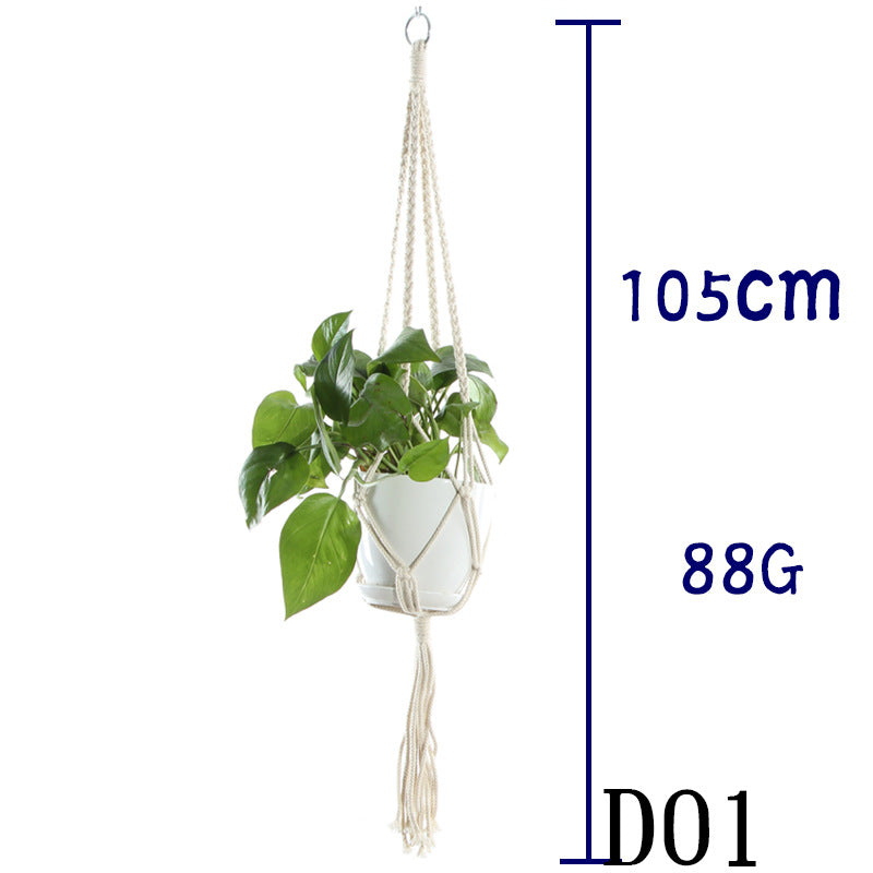 Flower Pot Net Bag – Beige Cotton Rope Indoor Plant Hanger