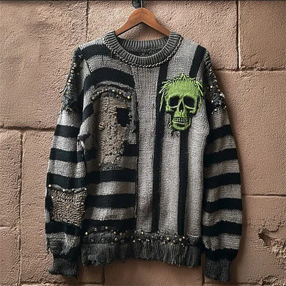 Women’s Loose Knit Sweater – Unique Autumn Winter Printed Top