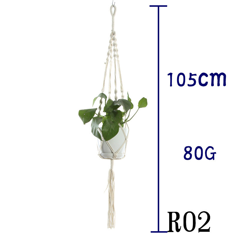 Flower Pot Net Bag – Beige Cotton Rope Indoor Plant Hanger