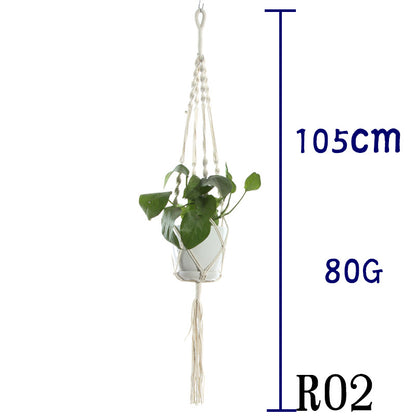 Flower Pot Net Bag – Beige Cotton Rope Indoor Plant Hanger