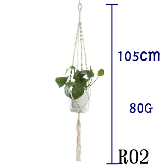 Flower Pot Net Bag – Beige Cotton Rope Indoor Plant Hanger