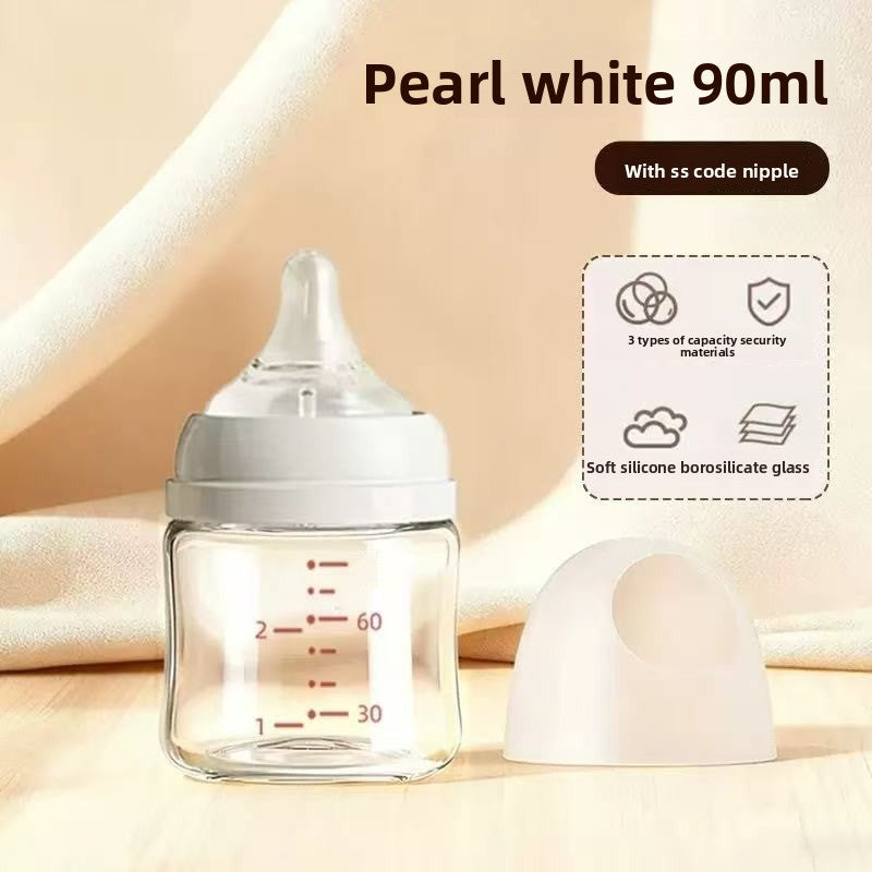 Wide Caliber Glass Baby Bottle with Anti-Choking Nipple Daily