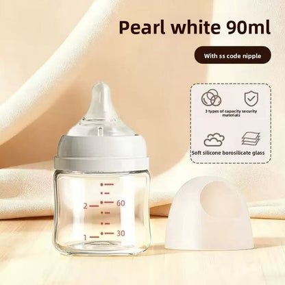 Wide Caliber Glass Baby Bottle with Anti-Choking Nipple Daily