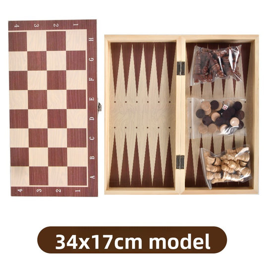 Wooden Chess Checkers Backgammon Set for Strategy Game Fun