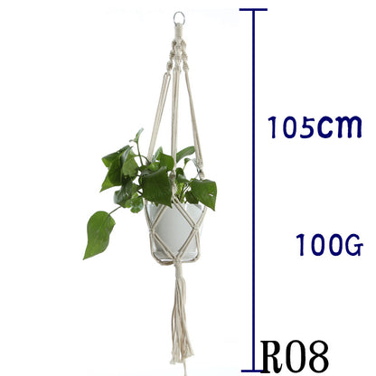 Flower Pot Net Bag – Beige Cotton Rope Indoor Plant Hanger