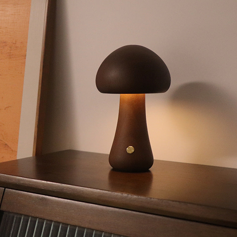Wooden Mushroom LED Night Light Touch Switch Bedside Lamp