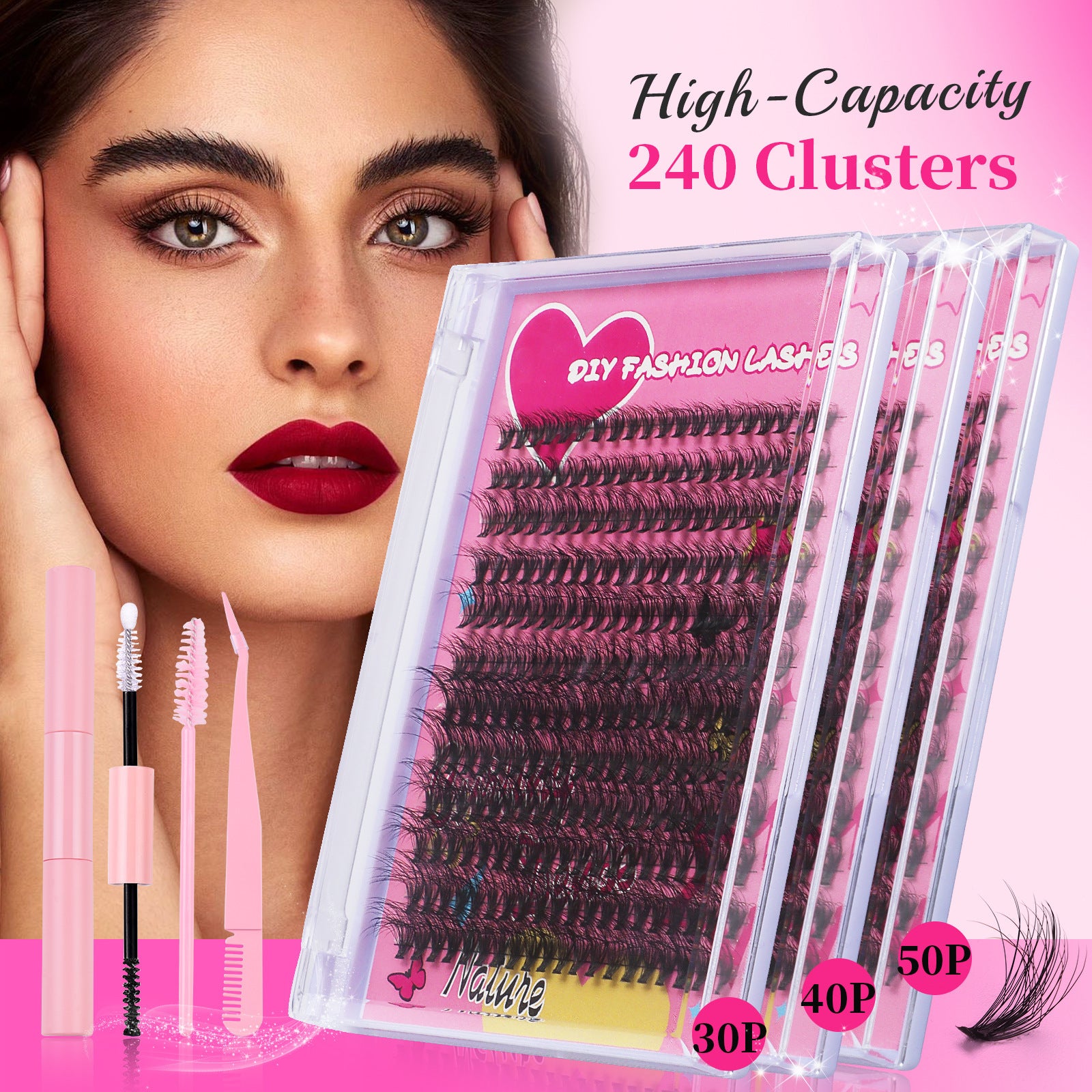 240 clusters of thick D-shaped false eyelashes