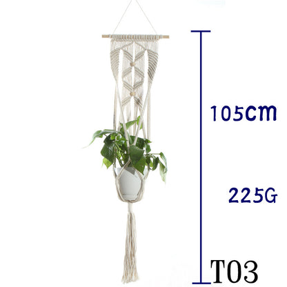 Flower Pot Net Bag – Beige Cotton Rope Indoor Plant Hanger
