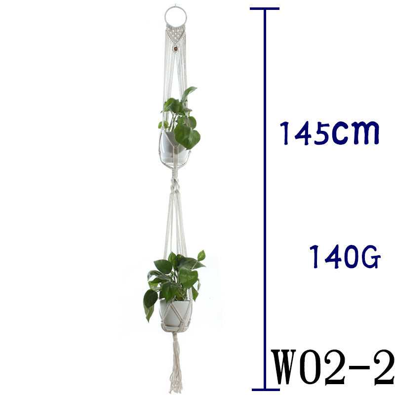 Flower Pot Net Bag – Beige Cotton Rope Indoor Plant Hanger
