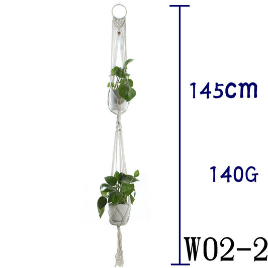 Flower Pot Net Bag – Beige Cotton Rope Indoor Plant Hanger
