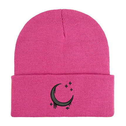 Embroidered Knitted Hat With Moon & Stars – Autumn Winter