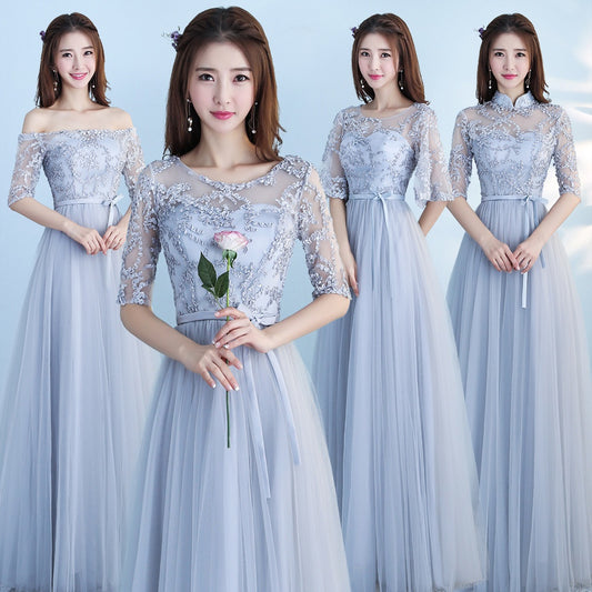 Long Bridesmaid Blue Wedding Dress Girlfriends Party Dress