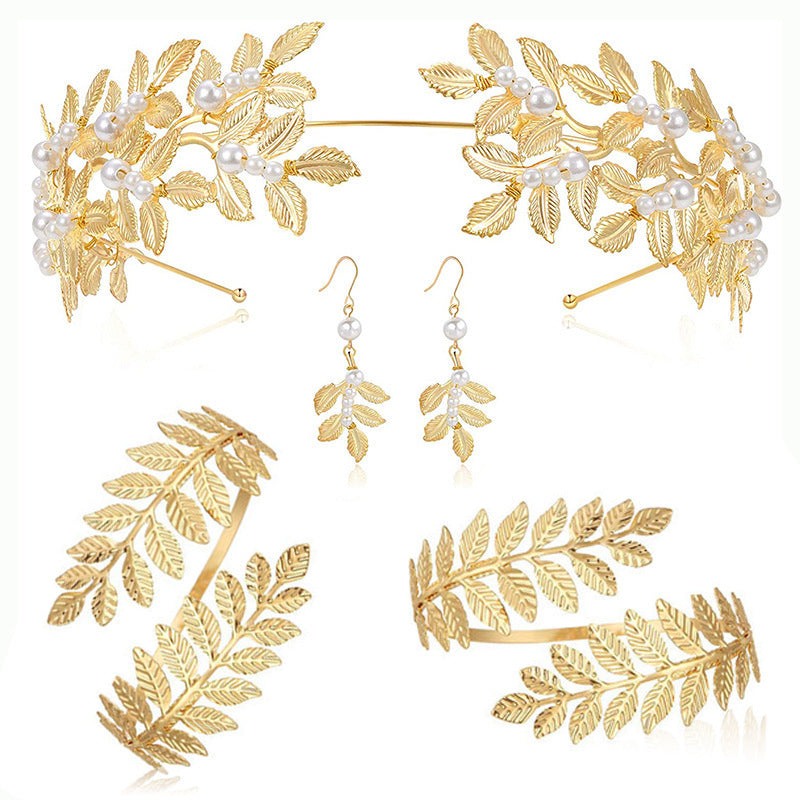 Golden Headband Earrings Pendant Bracelet Women Jewelry