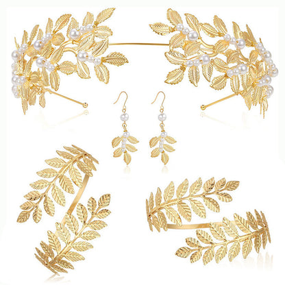 Golden Headband Earrings Pendant Bracelet Women Jewelry