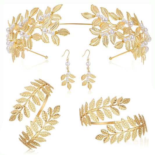 Golden Headband Earrings Pendant Bracelet Women Jewelry