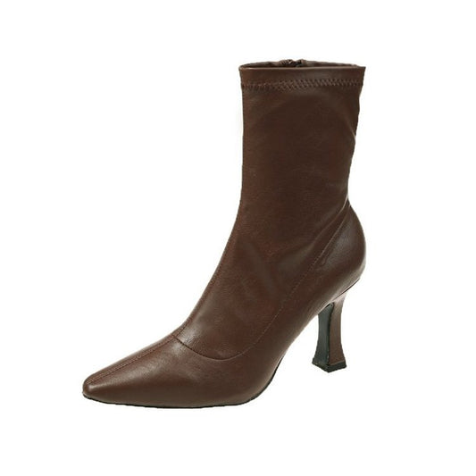 Buy Womens Retro Mid-Calf Pointed-Toe Side-Zip Stiletto Boots | New