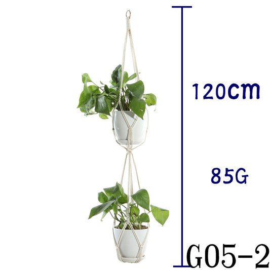 Flower Pot Net Bag – Beige Cotton Rope Indoor Plant Hanger
