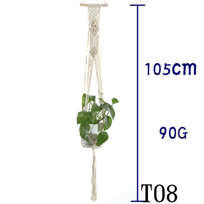Flower Pot Net Bag – Beige Cotton Rope Indoor Plant Hanger