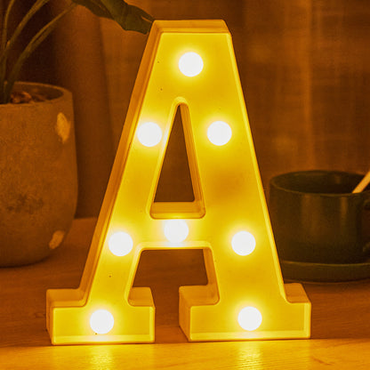 26 lettered light bulbs