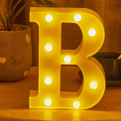 26 lettered light bulbs