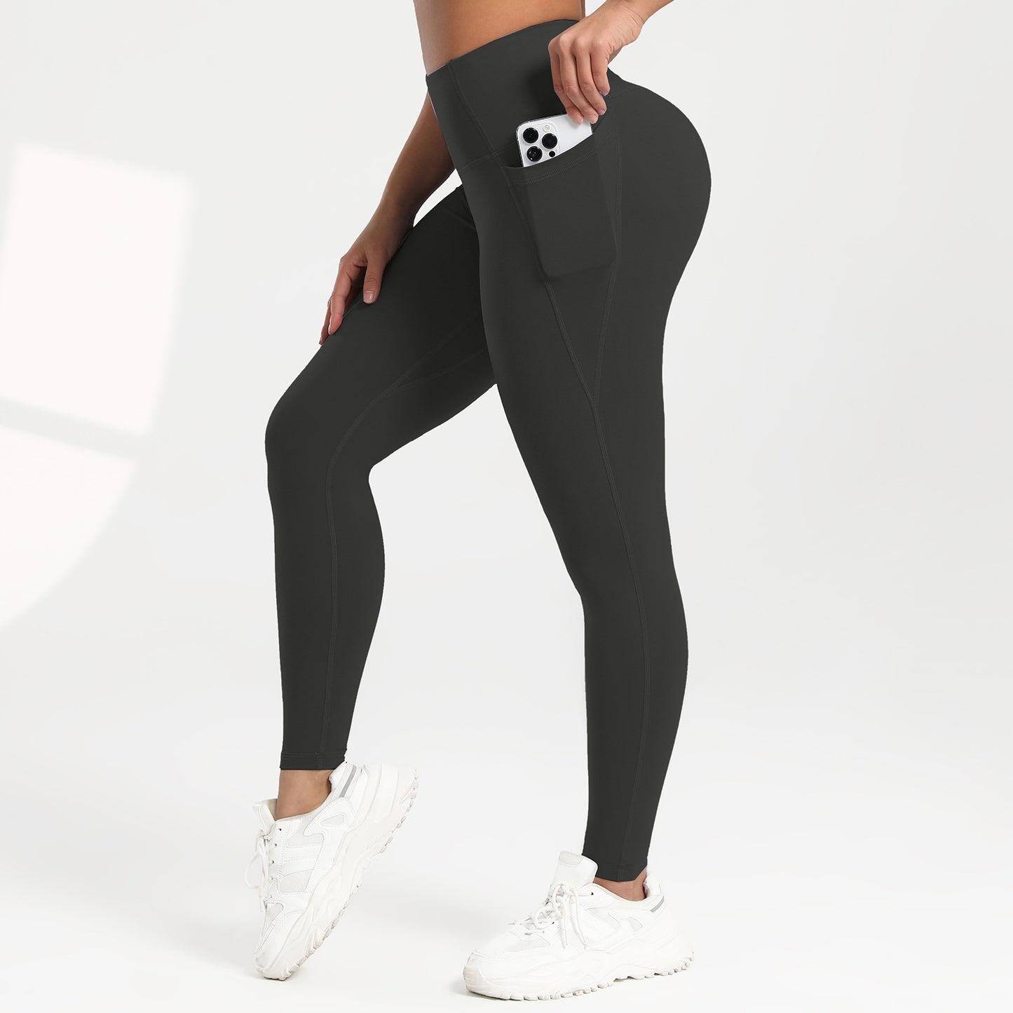 Fitness Running Leggings Hip-Lifting High-Waisted with Pockets
