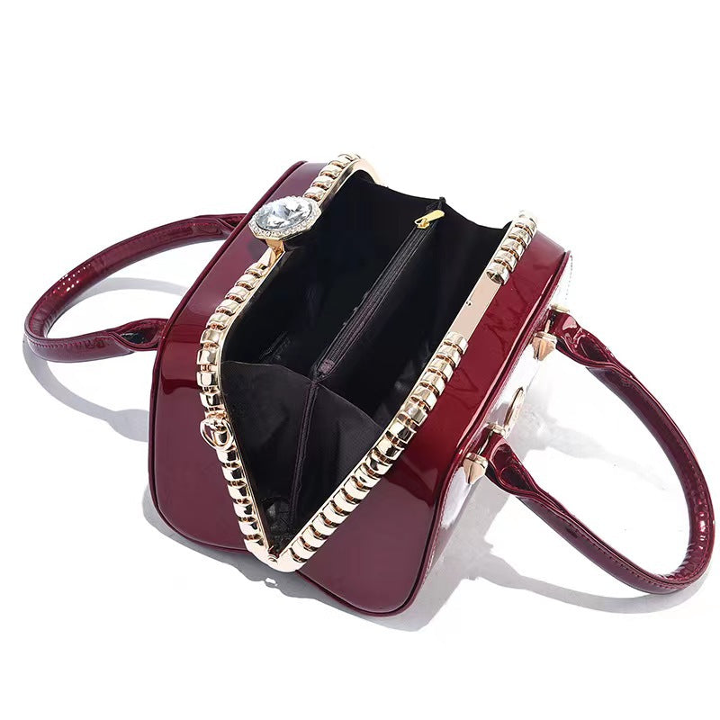 Shiny Leather Diamond Embellished Women's Evening Clutch