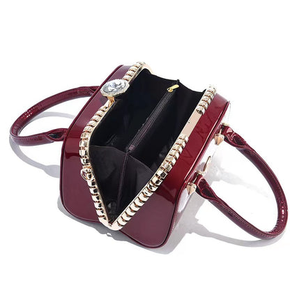Shiny Leather Diamond Embellished Women's Evening Clutch