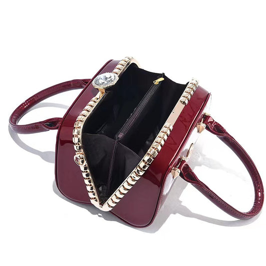 Shiny Leather Diamond Embellished Women's Evening Clutch
