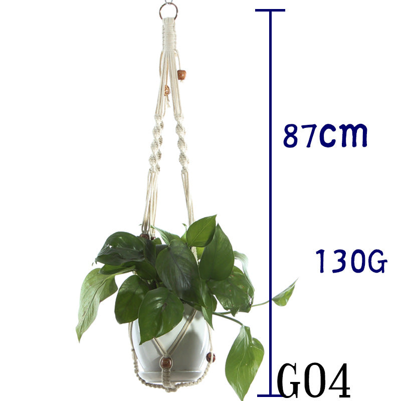 Flower Pot Net Bag – Beige Cotton Rope Indoor Plant Hanger