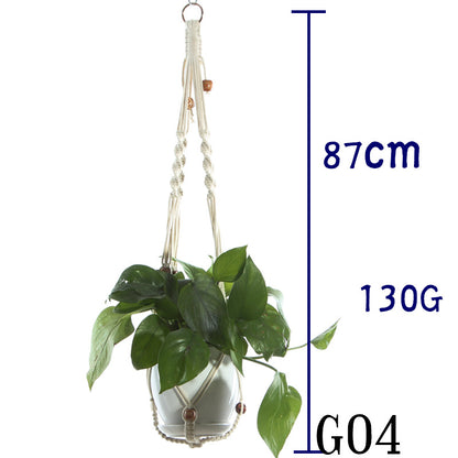 Flower Pot Net Bag – Beige Cotton Rope Indoor Plant Hanger