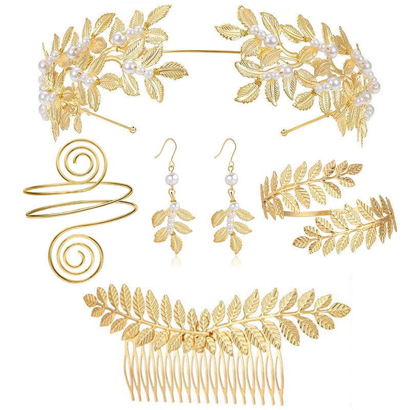 Golden Headband Earrings Pendant Bracelet Women Jewelry