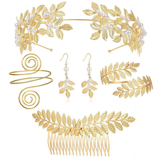 Golden Headband Earrings Pendant Bracelet Women Jewelry