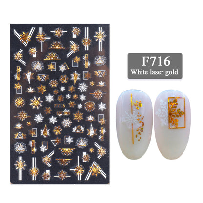 3D Christmas Nail Art Stickers – Golden Laser Snowflake Set