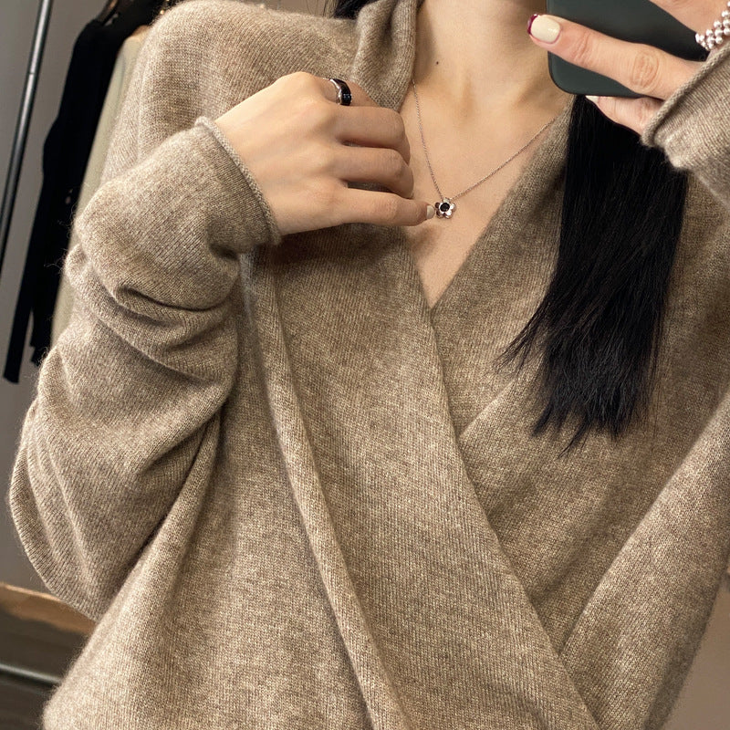 Womens Cross Collar Wool Knitwear