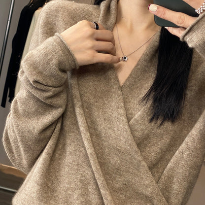 Womens Cross Collar Wool Knitwear