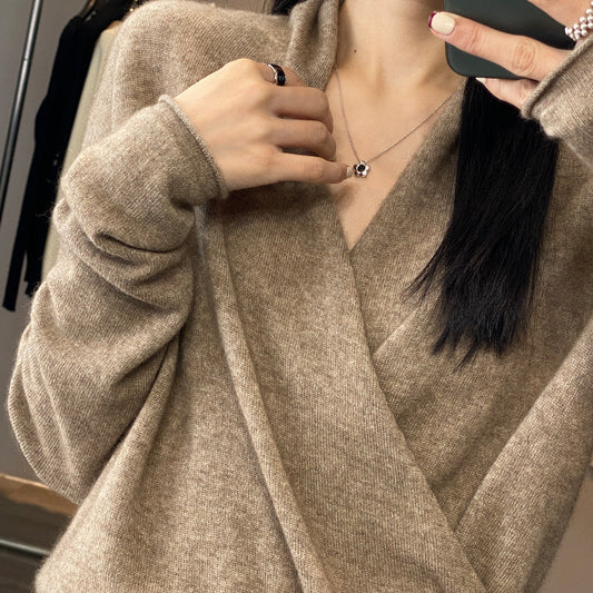 Womens Cross Collar Wool Knitwear